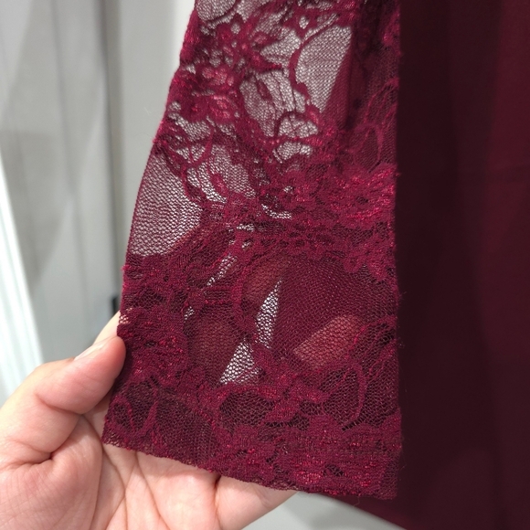 ✨️4/$20 Nwt Wine Burgundy Bodycon Long Sleeve Dress, Lace Details, Ruffle Detail - Picture 7 of 13
